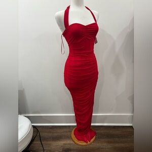 Edge Strapless Red Ruched Dress